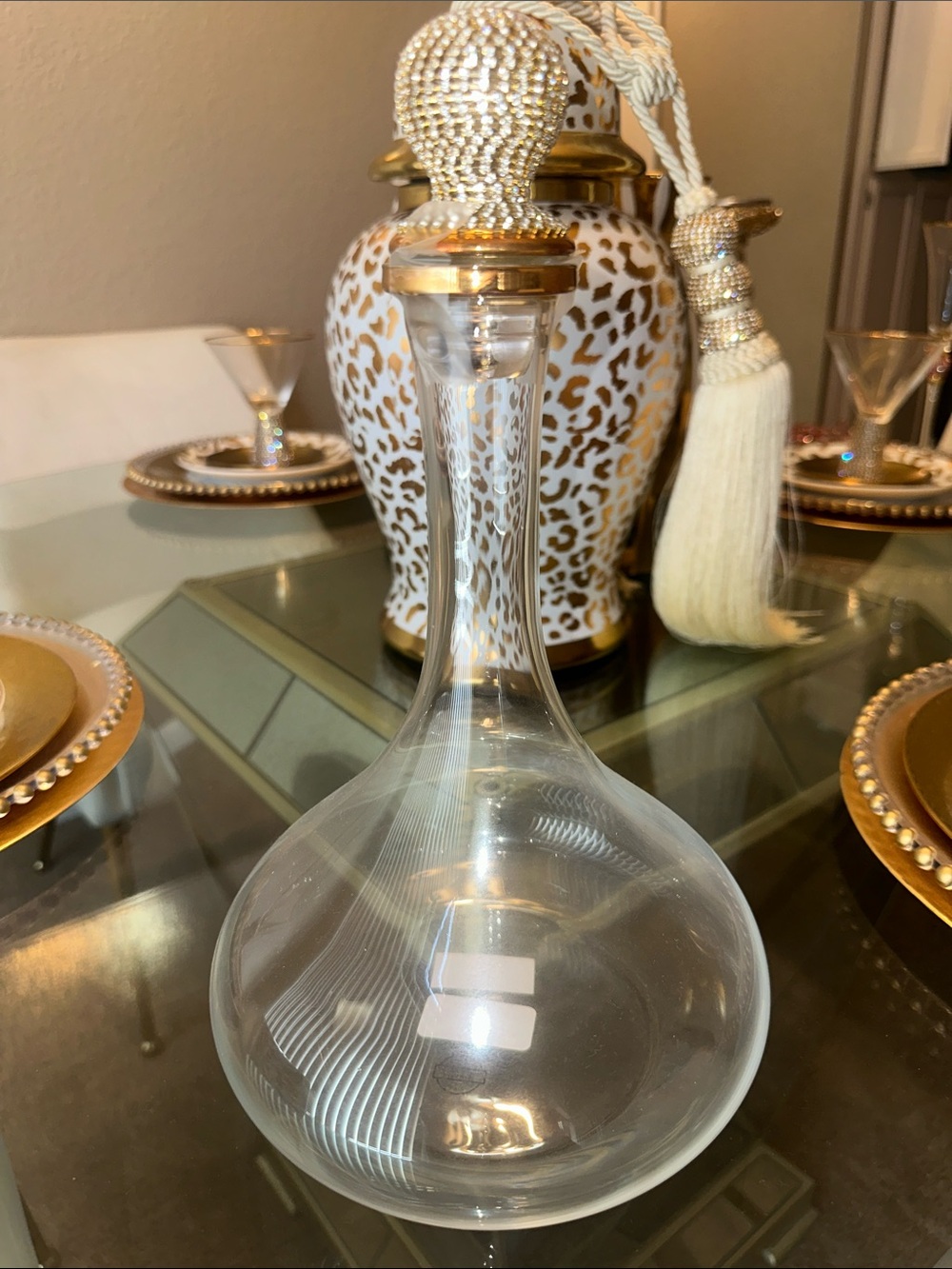 Clear Glass Decanter with Gold Rim - Luxury Table Accent